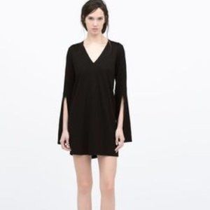 Zara Black Split Bell Sleeve Mini Dress